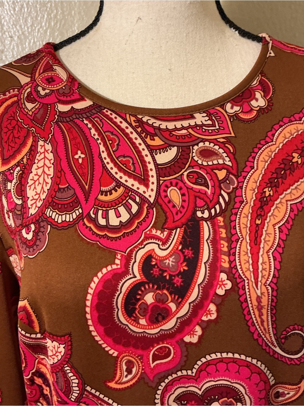 Donna Morgan Dress Size 16 NWT Brown Red Paisley 3/4 Sleeve A-Line Stretch Midi - Picture 9 of 9